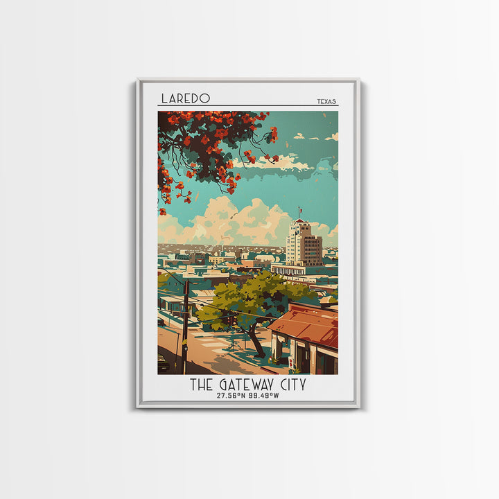 Laredo Travel Poster, Framed Canvas Print, Travel Prints, Landscape Art, Wall Art, Colorful Wall Art, Home Decor, City Travel Poster