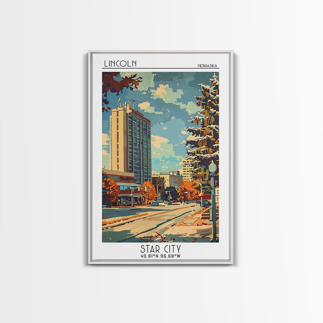 Lincoln Travel Poster, Framed Canvas Print, City Travel Poster, Travel Wall Decor, Travel Decor, Retro Travel Print, Travel Wall Art