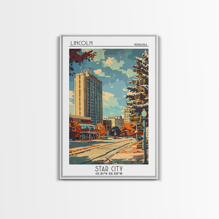 Lincoln Travel Poster, Framed Canvas Print, City Travel Poster, Travel Wall Decor, Travel Decor, Retro Travel Print, Travel Wall Art