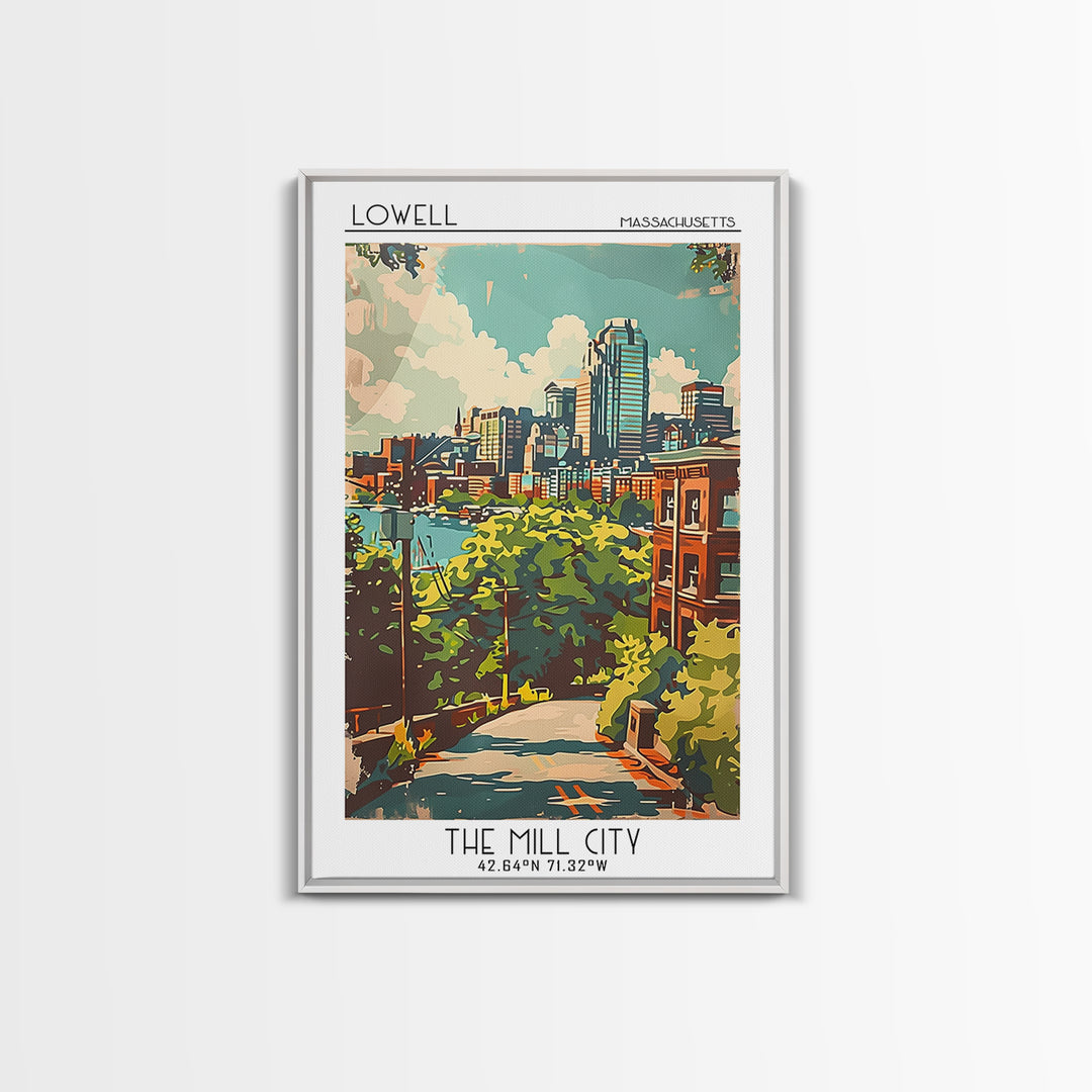 Lowell Travel Poster, Framed Canvas Print, City Travel Poster, Travel Wall Decor, Art Print, Retro Wall Art, Landscape Art, Wall Art