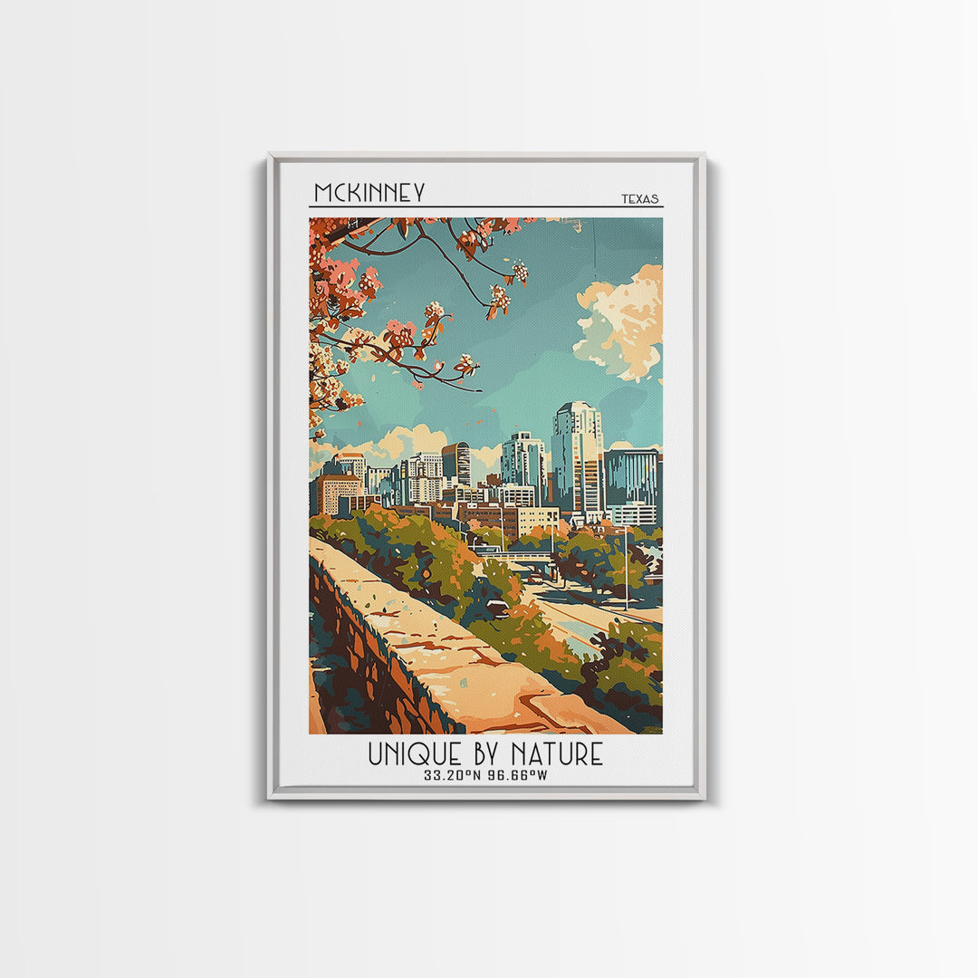 McKinney Texas Travel Poster, Framed Canvas Print, Retro Wall Art, Travel Print, Retro Travel Poster, Art Print, Vintage City Poster
