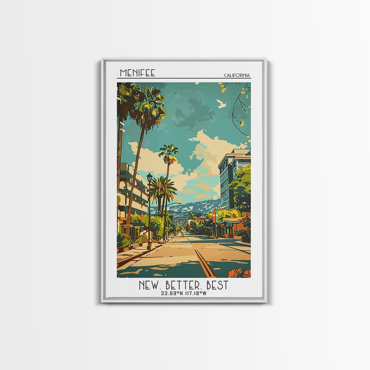 Menifee California Travel Poster, Canvas Print, City Travel Poster, Travel Wall Decor, Art Print, Poster Print, Mid Century Wall Art