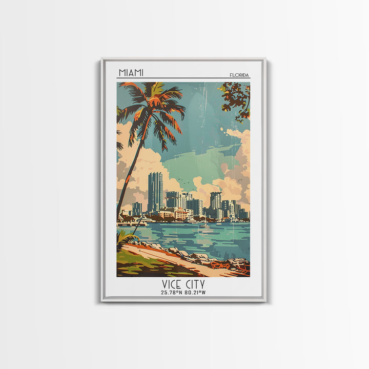 Miami Travel Poster, Canvas Print, City Travel Poster, Travel Wall Decor, Travel Wall Art, Poster Print, Wall Art, City Illustration