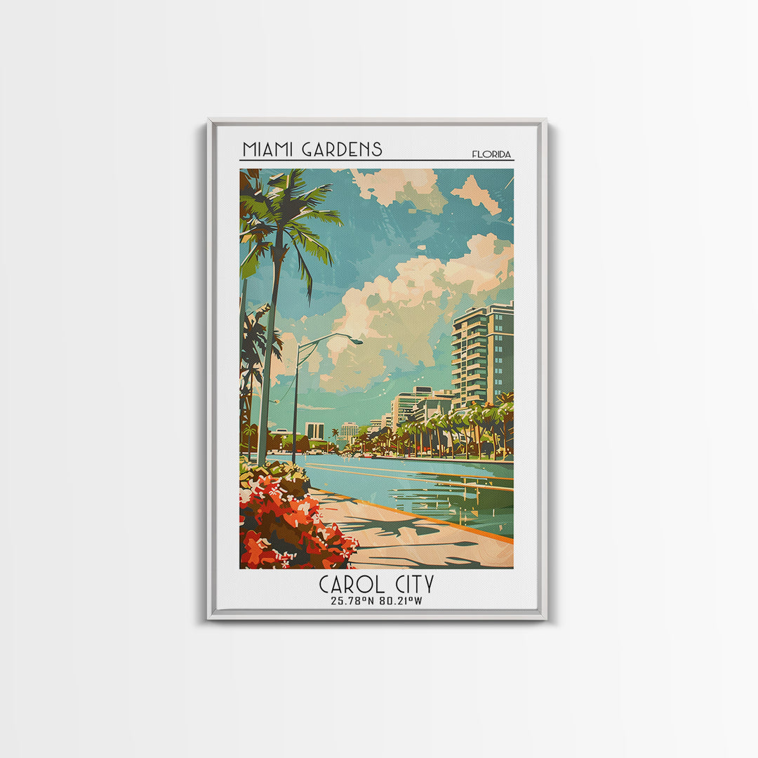 Miami Gardens Travel Poster, Framed Canvas Print, City Travel Poster, Travel Wall Art, City Wall Art, Travel Posters, Vintage Poster