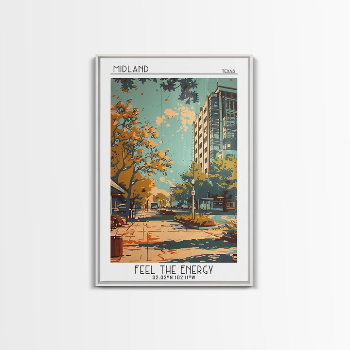 Midland Travel Poster, Framed Canvas Print, Vintage Travel Print, City Wall Art, Wanderlust Gift, City Art Print, Retro Travel Print
