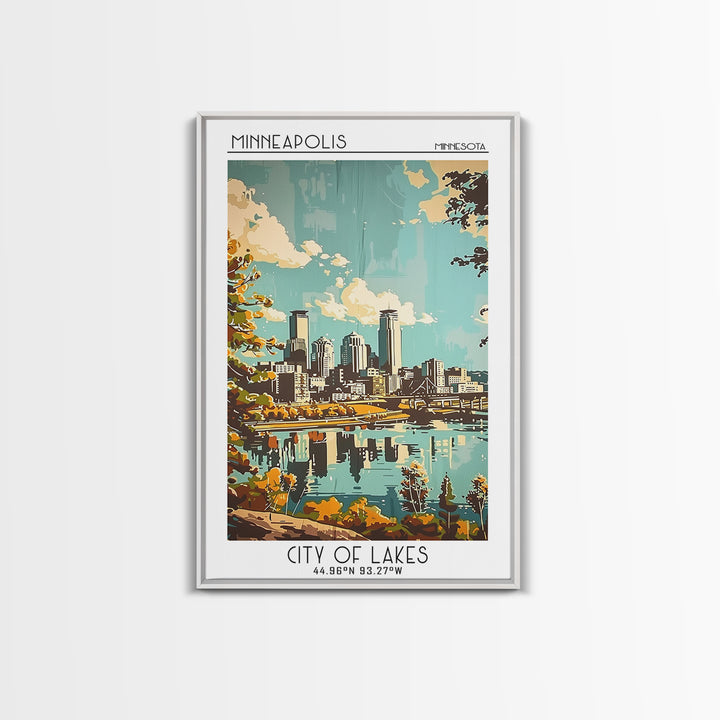 Minneapolis Travel Poster, Framed Canvas Print, Poster Print, Travel Wall Art, City Illustration, Vintage Travel Art, Retro Wall Art