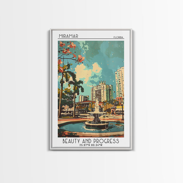 Miramar Florida Travel Poster, Framed Canvas Print, Travel Prints, Landscape Art, City Wall Art, Vintage Travel Art, Vintage Posters