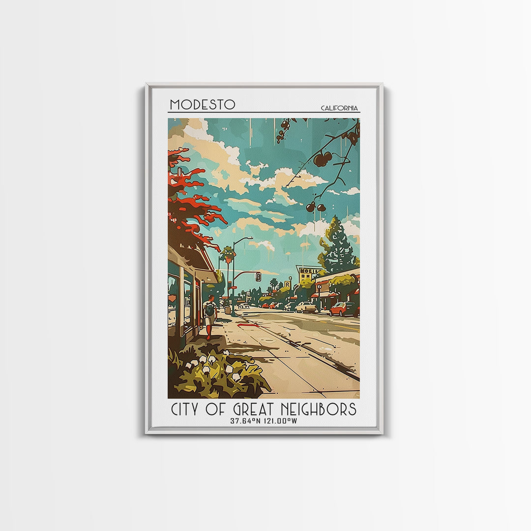 Modesto California Travel Poster, Canvas Print, City Travel Poster, Travel Wall Art, Home Office Decor, Travel Decor, Retro Wall Art