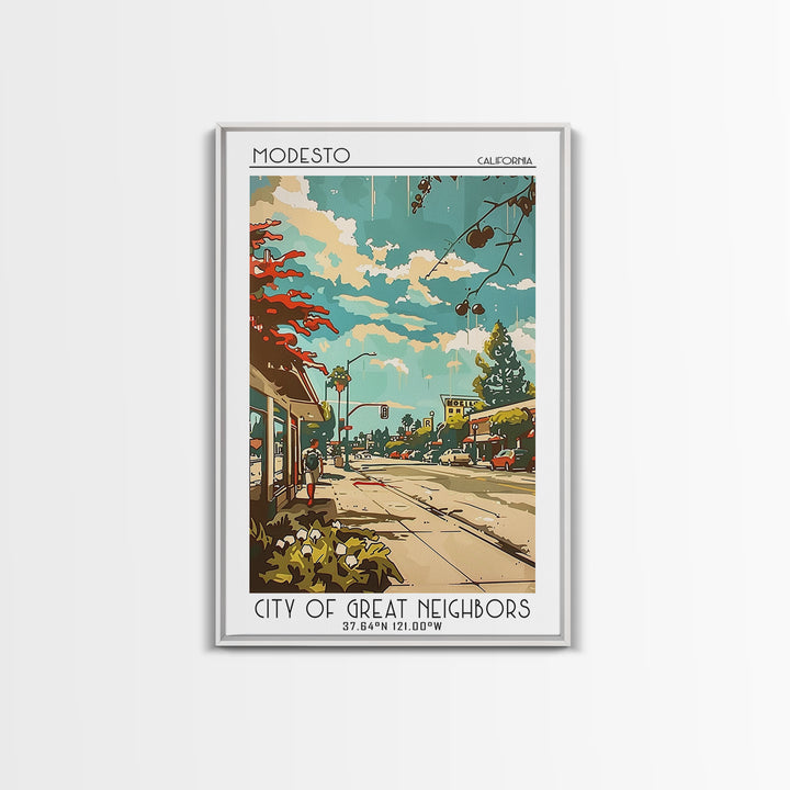 Modesto California Travel Poster, Canvas Print, City Travel Poster, Travel Wall Art, Home Office Decor, Travel Decor, Retro Wall Art