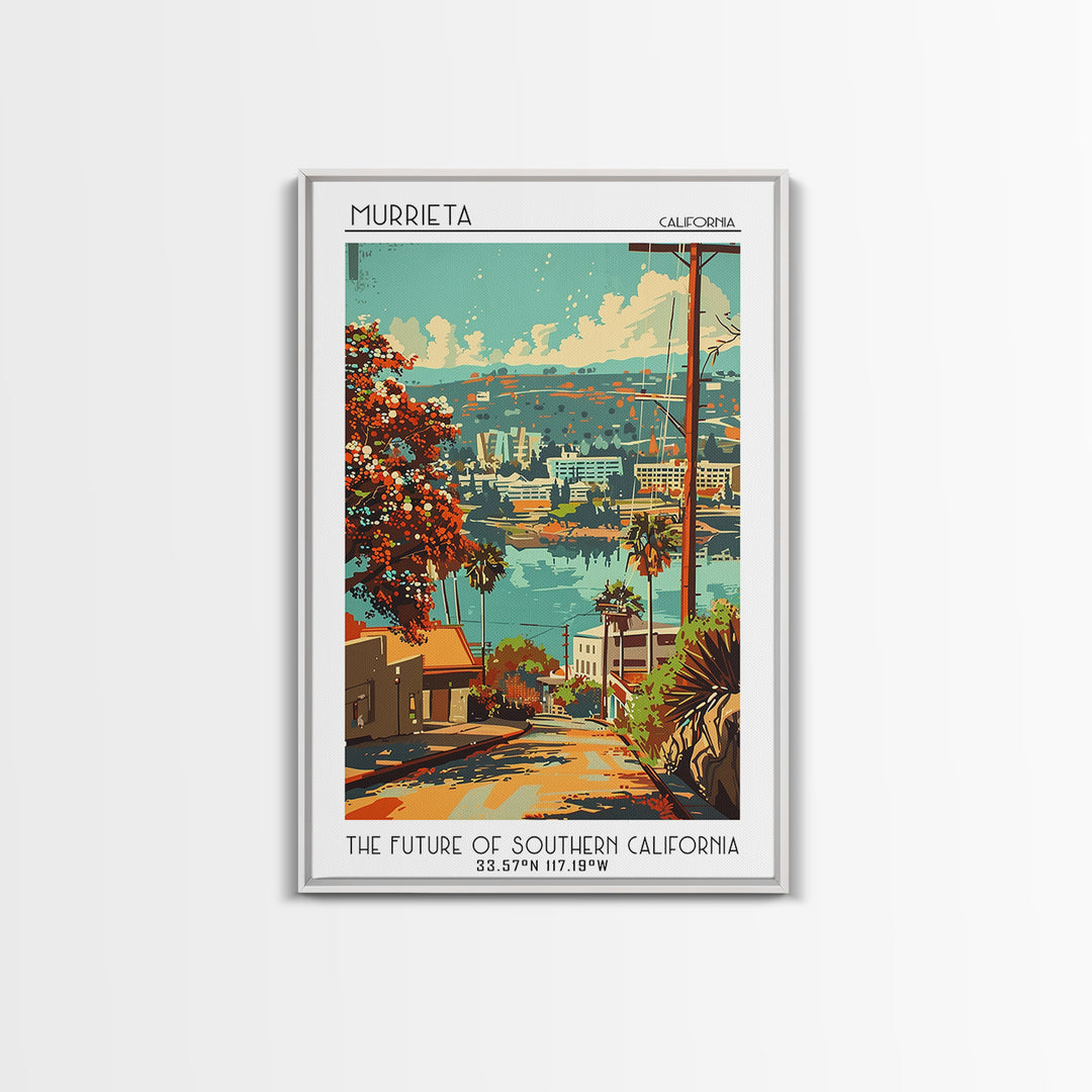 Murrieta California Travel Poster, Framed Canvas Print, Retro Wall Art, Travel Print, Travel Decor, Travel Prints, City Illustration