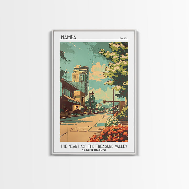 Nampa Idaho Travel Poster, Framed Canvas Print, Retro Travel Poster, City Wall Art, City Travel Poster, Travel Decor, Retro Wall Art