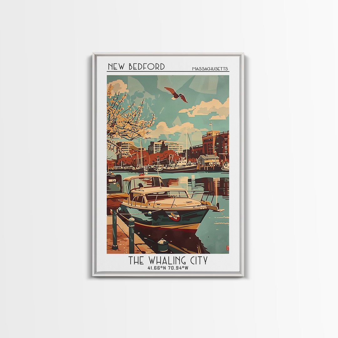 New Bedford Massachusetts Travel Poster, Framed Canvas Print, Retro Travel Poster, City Wall Art, Wanderlust Gift, Home Office Decor