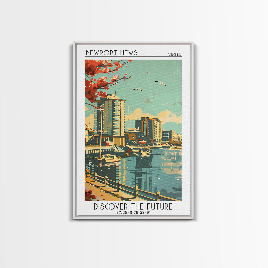 Newport News Virginia Travel Poster, Framed Canvas Print, City Travel Poster, Travel Wall Decor, Travel Prints, Living Room Wall Art