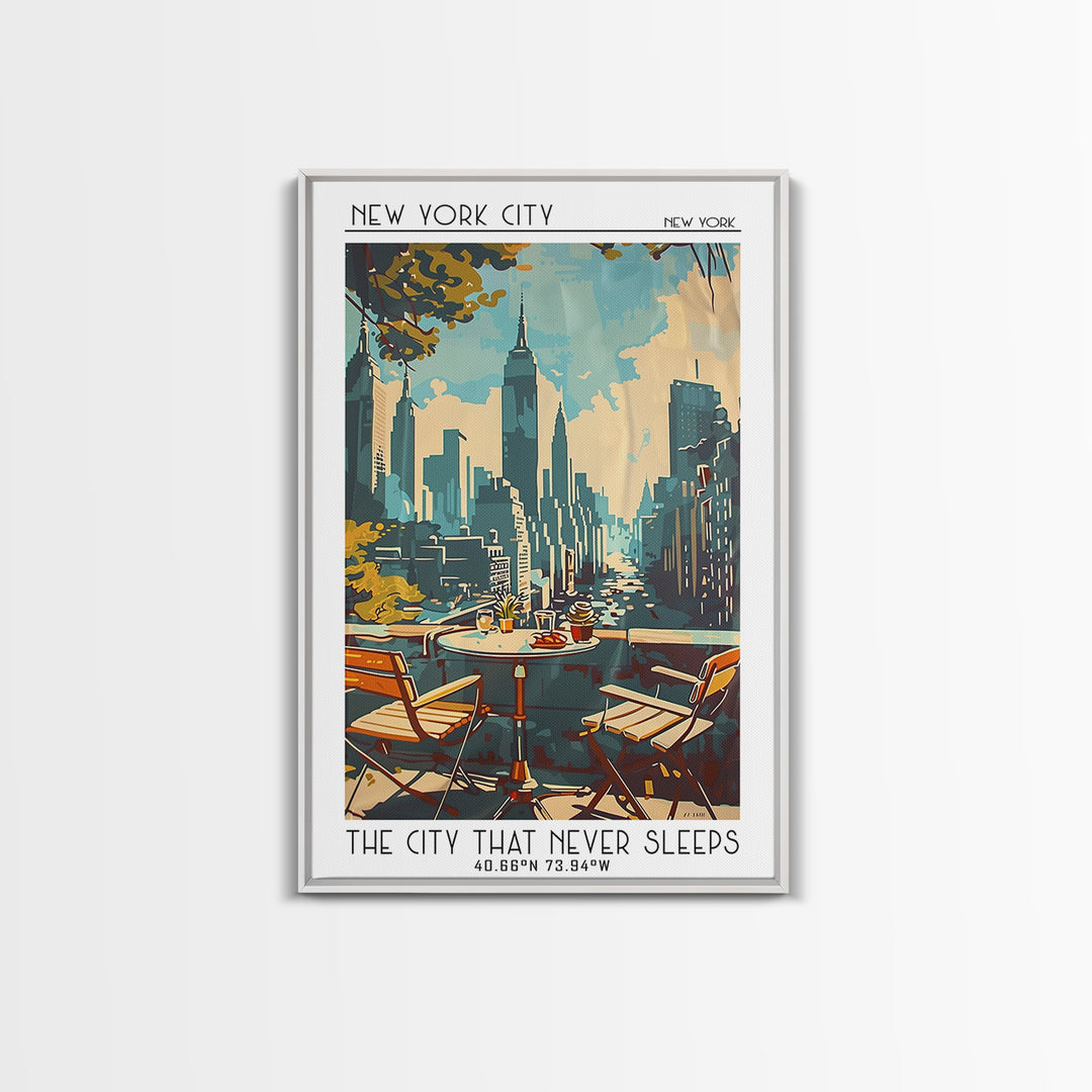 New York Travel Poster, Framed Canvas Print, Vintage Travel Print, City Wall Art, City Travel Poster, Travel Wall Art, Landscape Art