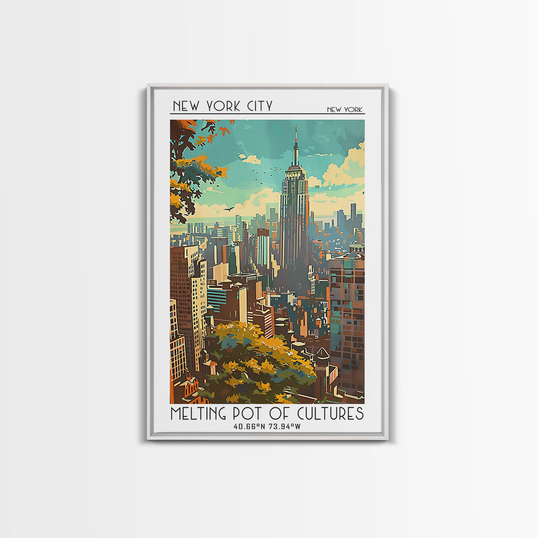 New York New York Travel Poster, Framed Canvas Print, Travel Prints, Landscape Art, Vintage Posters, Travel Posters, Wanderlust Gift