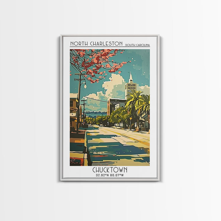 North Charleston South Carolina Travel Poster, Canvas Print, Travel Wall Decor, Minimalist Poster, City Illustration, Retro Wall Art
