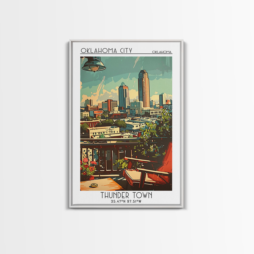 Oklahoma City Oklahoma Travel Poster, Framed Canvas Print, Travel Wall Art, City Wall Art, Watercolor Cityscape, Retro Travel Poster