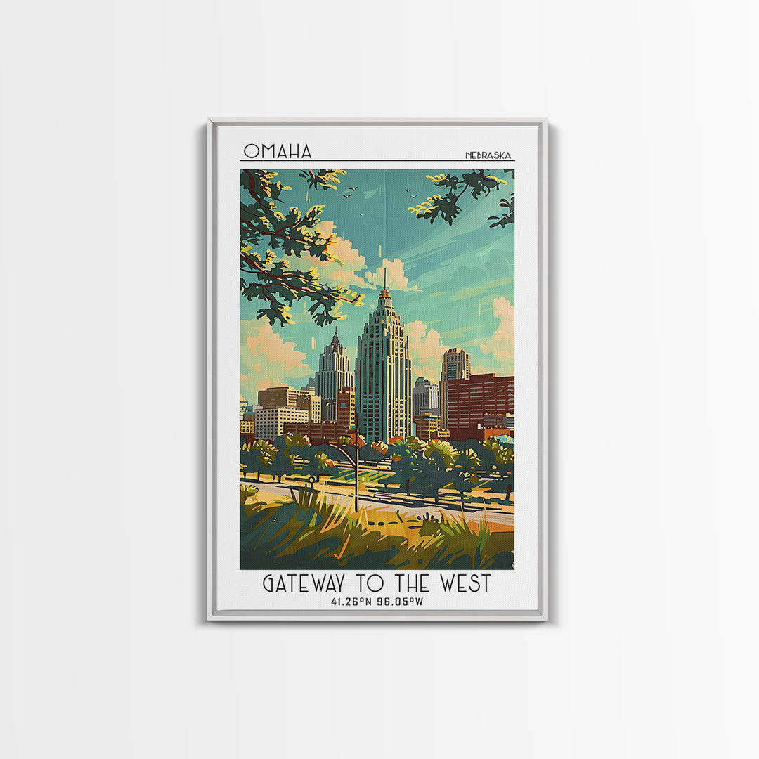 Omaha Nebraska Travel Poster, Framed Canvas Print, Travel Wall Decor, Minimalist Poster, Art Print, City Travel Poster, Poster Print