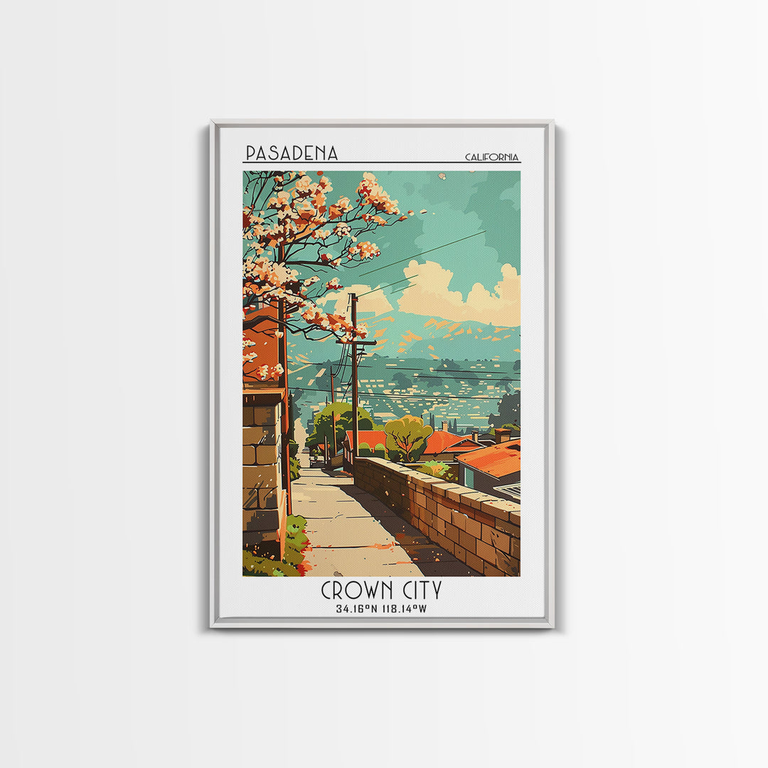 Pasadena California Travel Poster, Canvas Print, City Art Print, Travel Wall Art, Mid Century Wall Art, Art Print, Home Office Decor