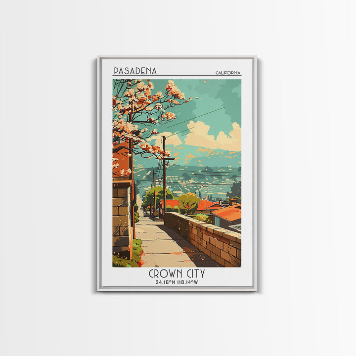 Pasadena California Travel Poster, Canvas Print, City Art Print, Travel Wall Art, Mid Century Wall Art, Art Print, Home Office Decor