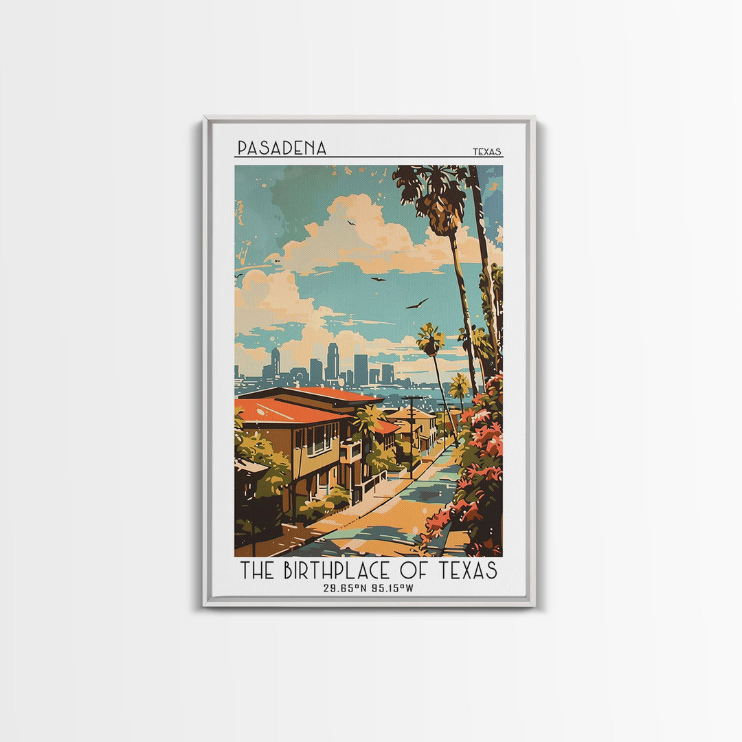 Pasadena Texas Travel Poster, Canvas Print, Retro Travel Poster, City Wall Art, Retro Travel Print, Home Decor, Watercolor Cityscape