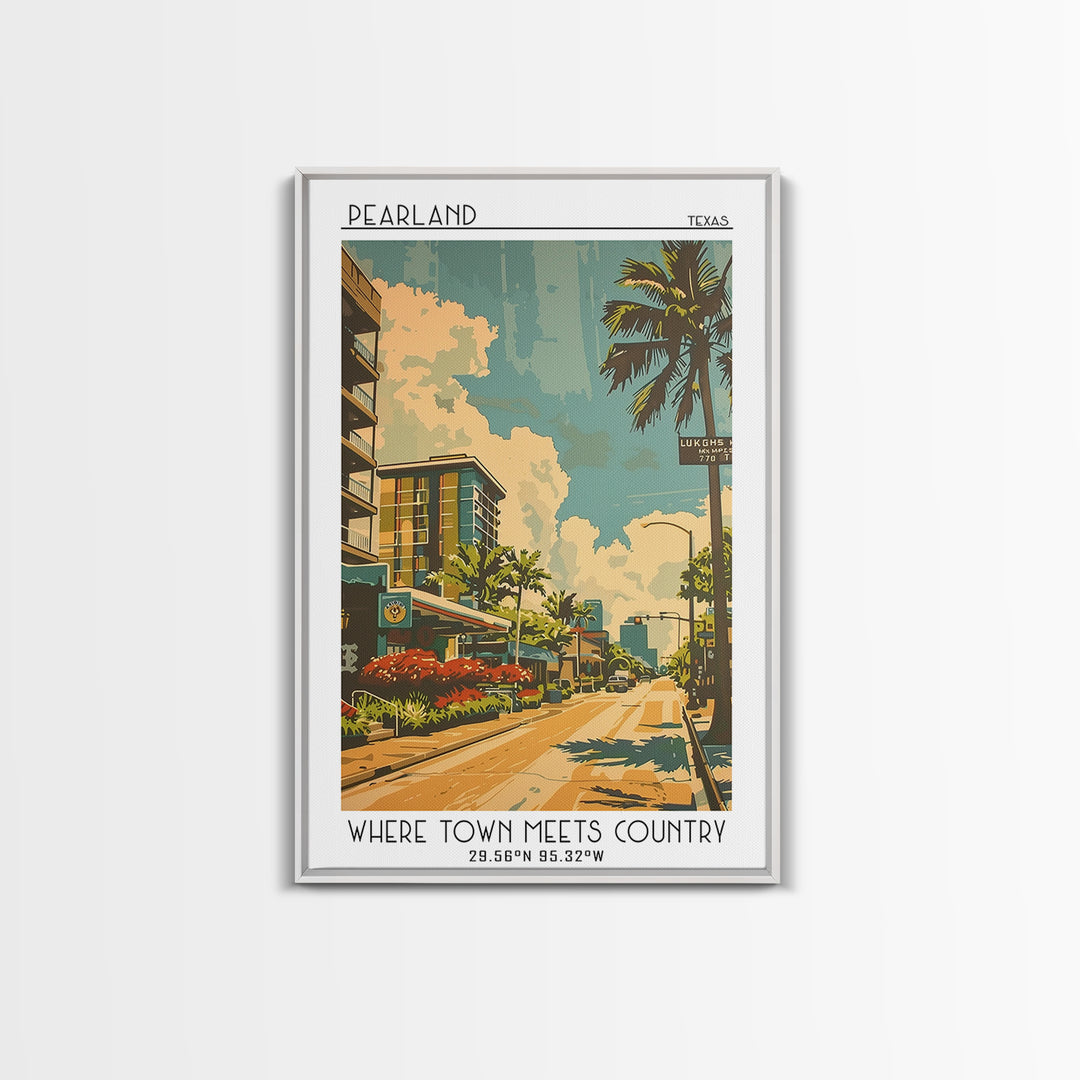Pearland Texas Travel Poster, Canvas Print, Retro Travel Poster, City Wall Art, Wanderlust Gift, City Illustration, Gallery Wall Set
