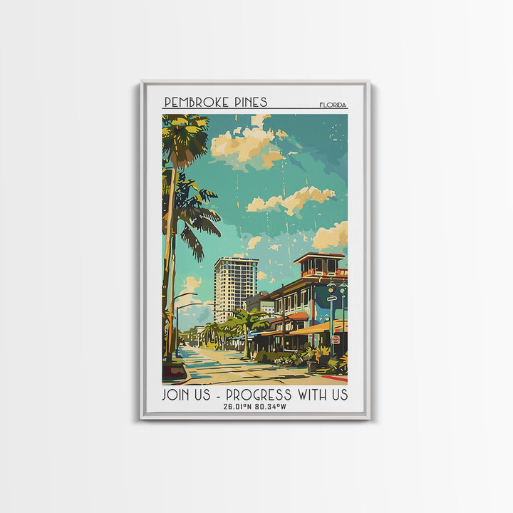 Pembroke Pines Florida Travel Poster, Framed Canvas Print, City Travel Poster, Travel Wall Art, Modern Wall Decor, City Illustration