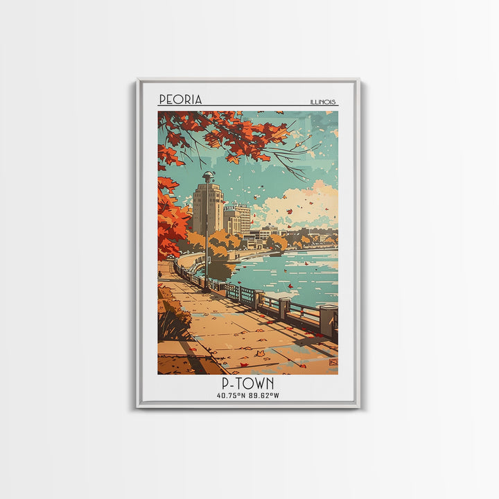 Peoria Illinois Travel Poster, Framed Canvas Print, Retro Travel Poster, City Wall Art, Art Print, Minimalist Poster, Travel Posters