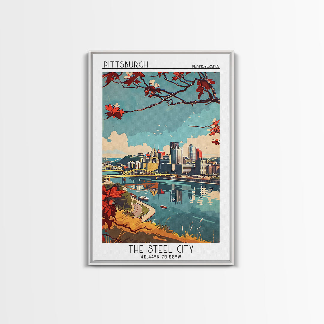 Pittsburgh Pennsylvania Travel Poster, Canvas Print, Travel Wall Art, City Wall Art, Travel Wall Decor, Retro Wall Art, Poster Print