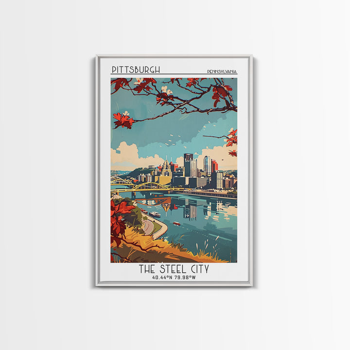 Pittsburgh Pennsylvania Travel Poster, Canvas Print, Travel Wall Art, City Wall Art, Travel Wall Decor, Retro Wall Art, Poster Print
