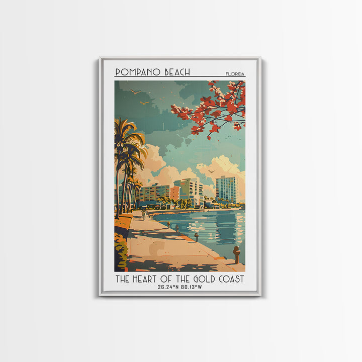 Pompano Beach Florida Travel Poster, Framed Canvas Print, City Travel Poster, Travel Wall Art, Vintage Travel Print, Vintage Posters