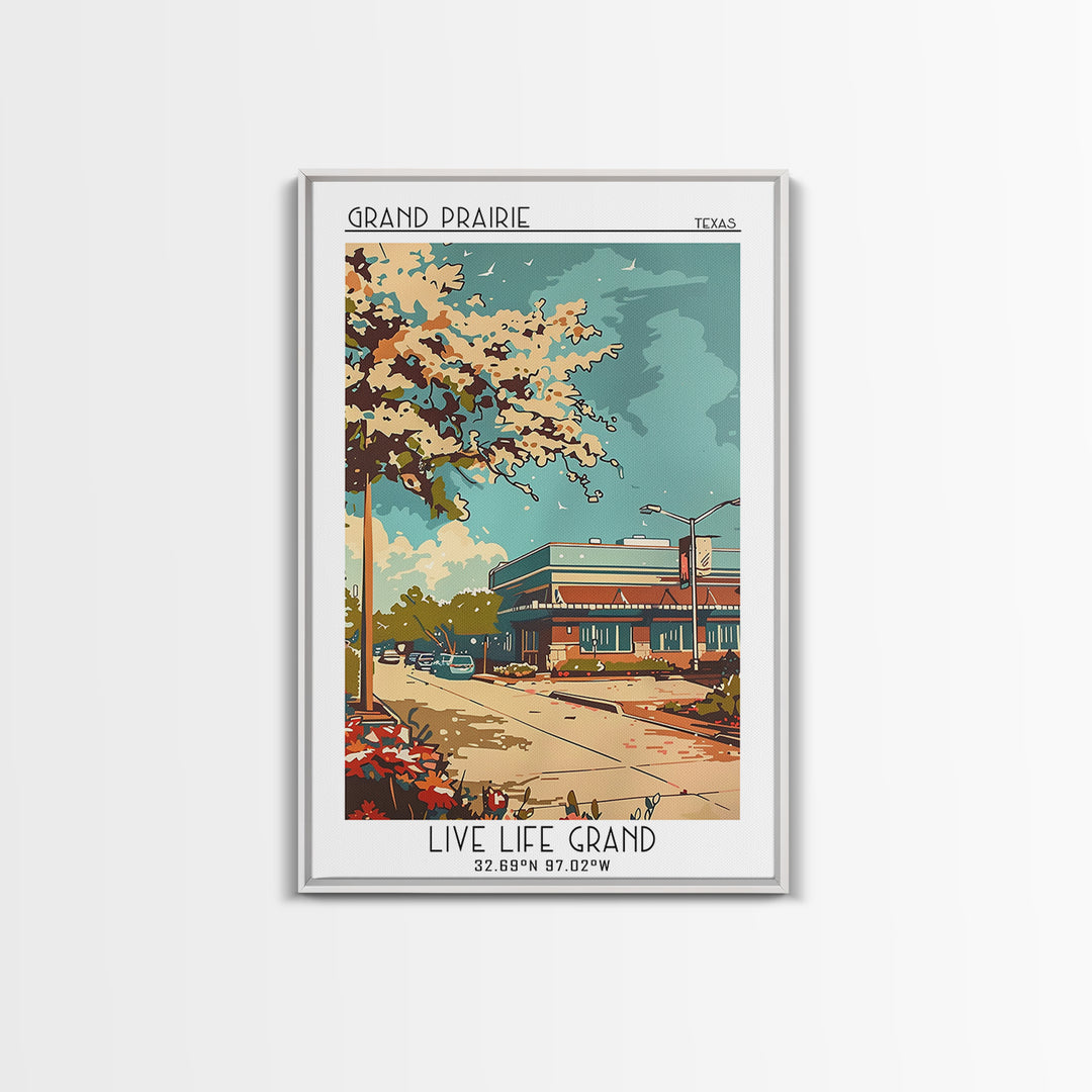 Grand Prairie Texas Travel Poster, Canvas Print, Travel Wall Decor, Minimalist Poster, Retro Travel Poster, City Art Print, Wall Art