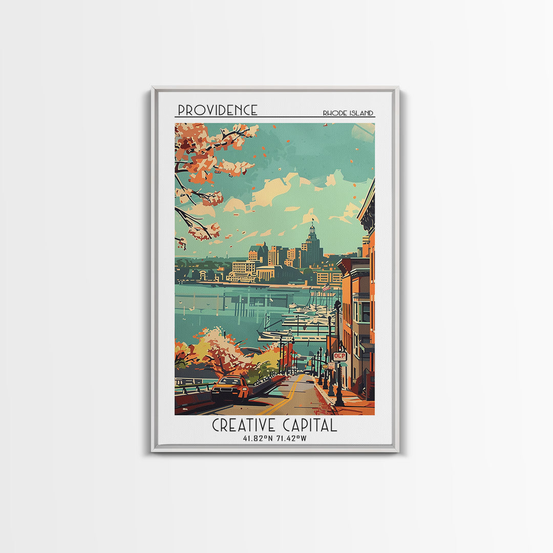 Providence Rhode Island Travel Poster, Framed Canvas Print, Retro Travel Poster, City Wall Art, Vintage City Poster, Wanderlust Gift