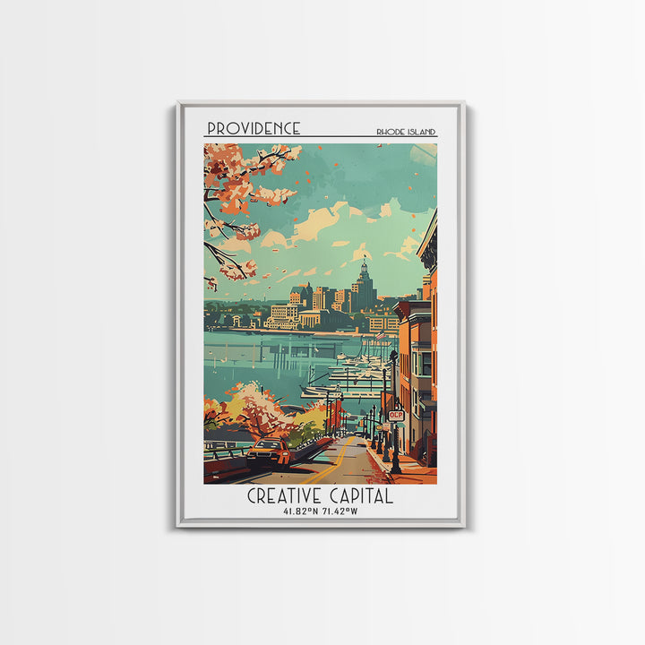Providence Rhode Island Travel Poster, Framed Canvas Print, Retro Travel Poster, City Wall Art, Vintage City Poster, Wanderlust Gift