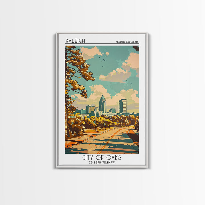 Raleigh North Carolina Travel Poster, Framed Canvas Print, City Travel Poster, Travel Wall Art, Gallery Wall Set, Retro Travel Print