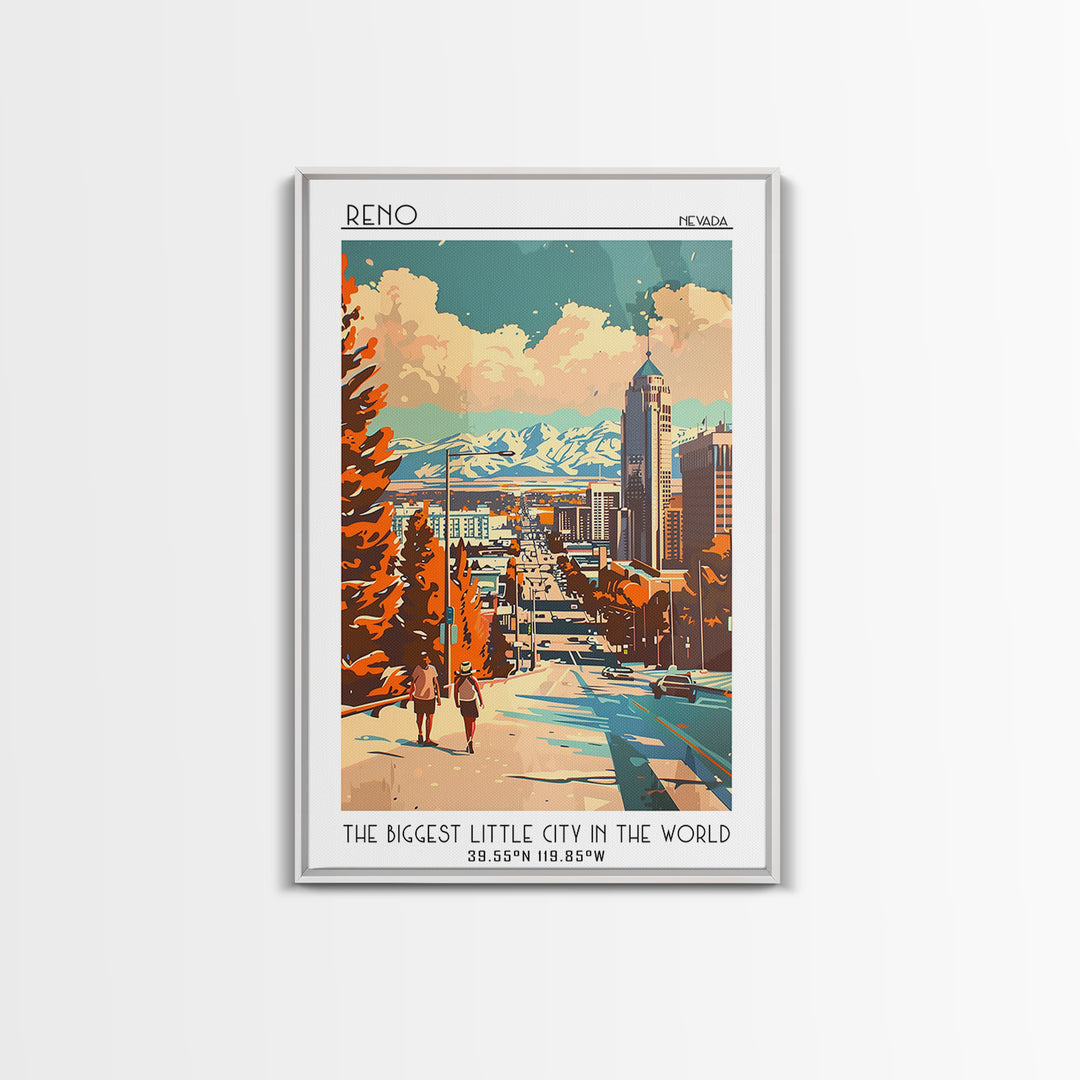 Reno Travel Poster, Framed Canvas Print, City Travel Poster, Vintage City Poster, Vintage Travel, Mid Century Wall Art, Poster Print