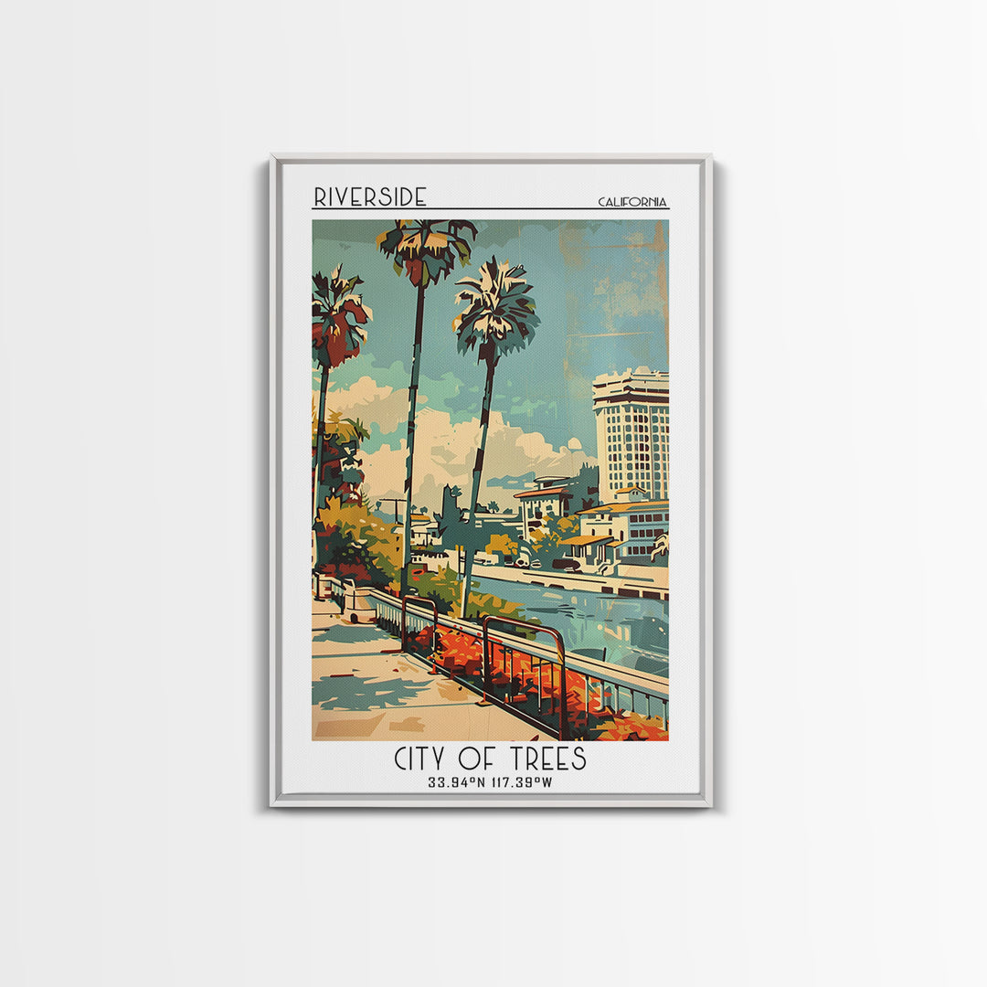 Riverside California Travel Poster, Framed Canvas Print, City Travel Poster, Travel Wall Art, City Illustration, Retro Travel Poster