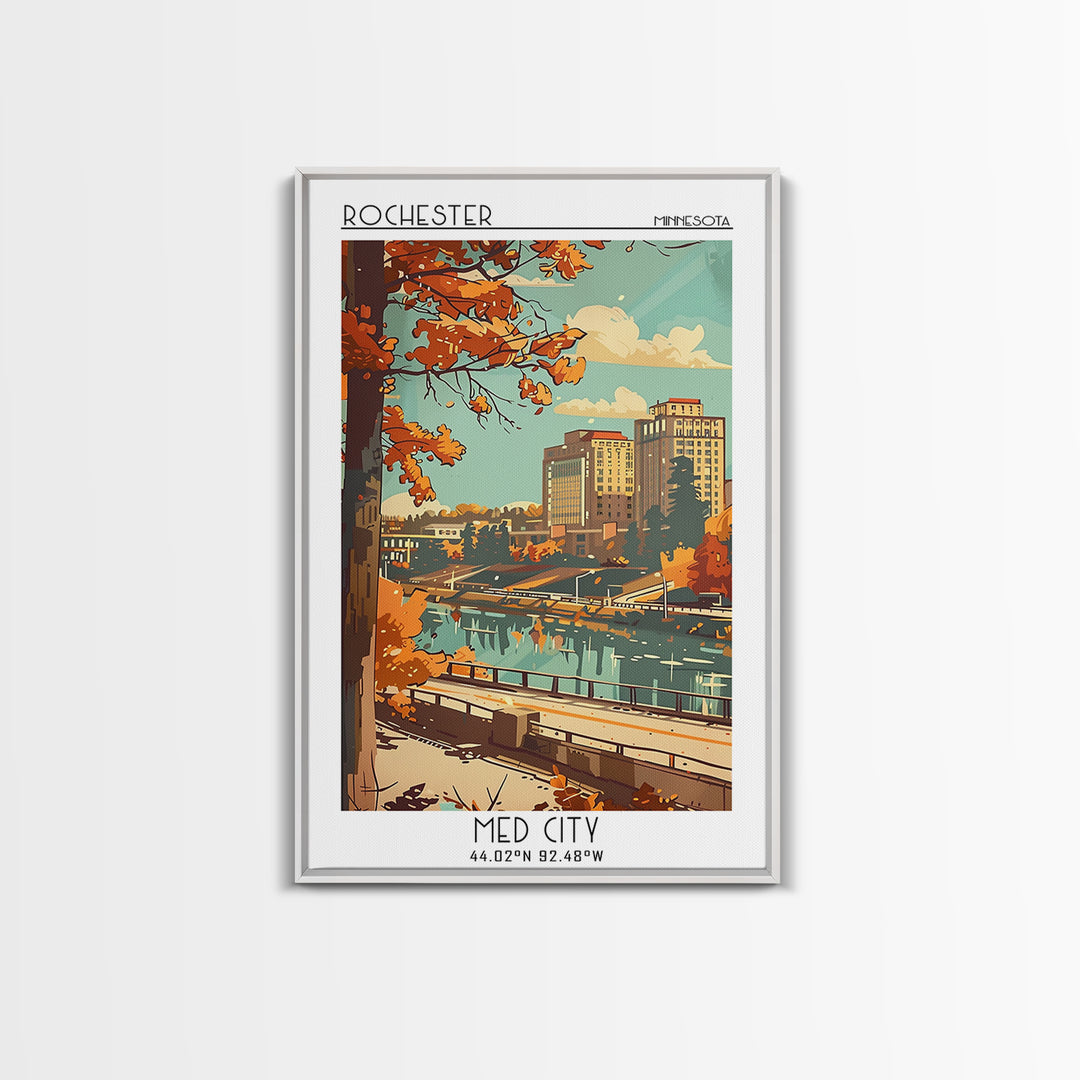 Rochester Travel Poster, Framed Canvas Print, City Travel Poster, Travel Wall Art, Modern Wall Decor, Retro Wall Art, Travel Posters