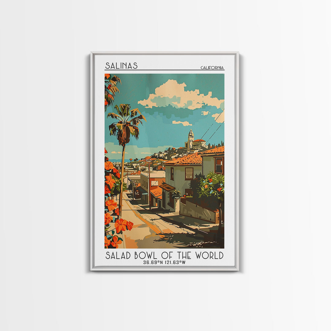 Salinas Travel Poster, Framed Canvas Print, Travel Wall Art, City Wall Art, Wanderlust Gift, Vintage City Poster, Vintage Travel Art