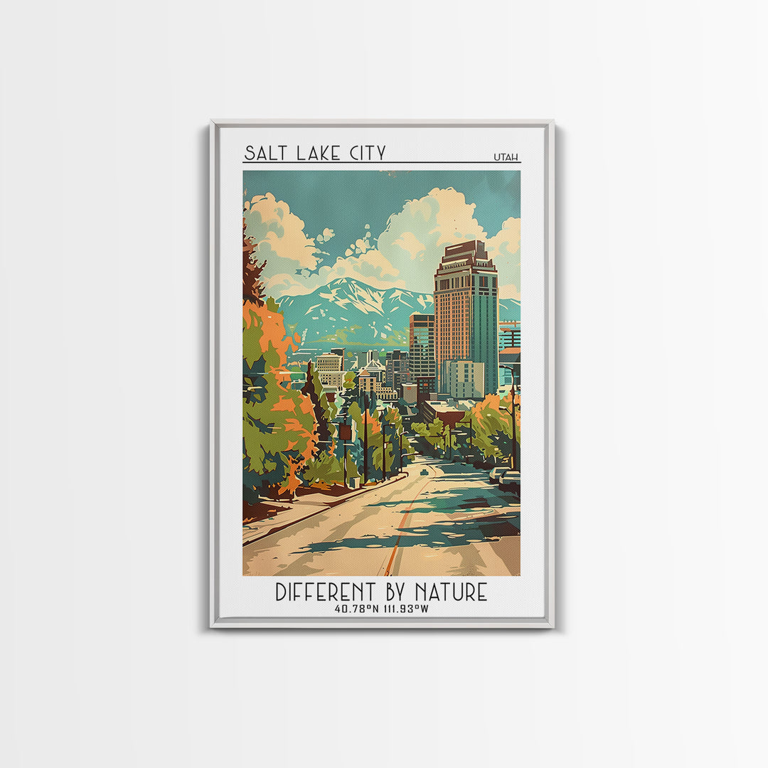 Salt Lake City Utah Travel Poster, Framed Canvas Print, City Travel Poster, Travel Wall Decor, Living Room Wall Art, Travel Wall Art