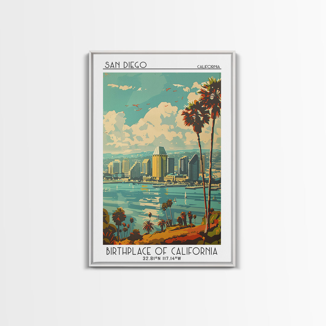 San Diego Travel Poster, Framed Canvas Print, City Travel Poster, Travel Wall Art, Wanderlust Gift, Gallery Wall Set, Vintage Poster