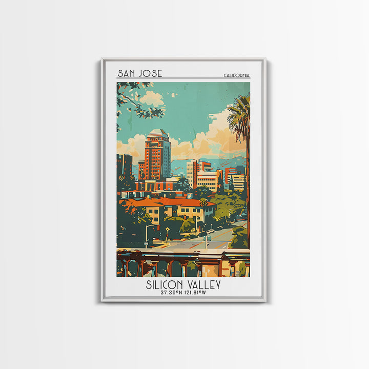 San Jose California Travel Poster, Framed Canvas Print, Travel Prints, Landscape Art, Vintage Travel Print, Wall Art, Retro Wall Art