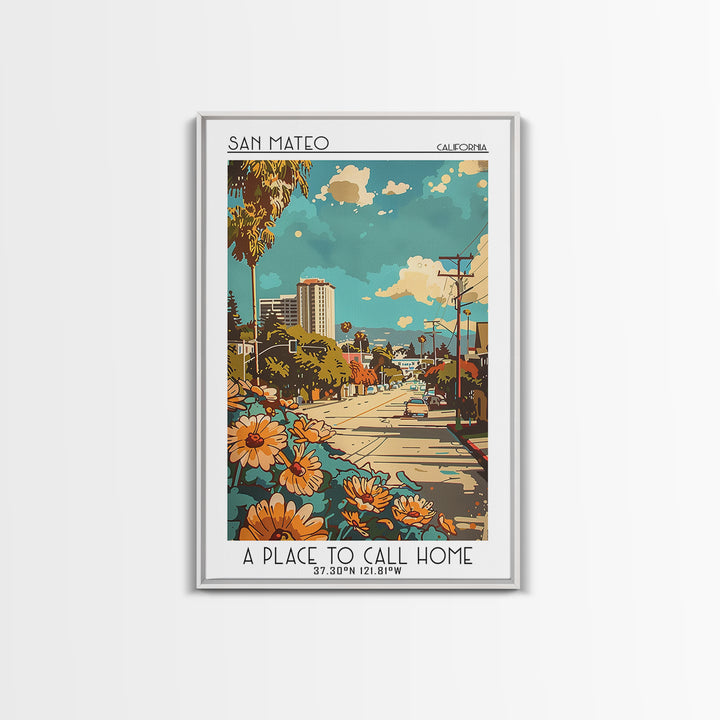 San Mateo Travel Poster, Canvas Print, Retro Travel Poster, City Wall Art, Travel Prints, Travel Decor, Home Office Decor, Art Print