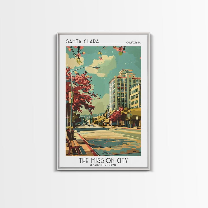 Santa Clara California Travel Poster, Framed Canvas Print, City Travel Poster, Travel Wall Art, Vintage Travel Print, Retro Wall Art