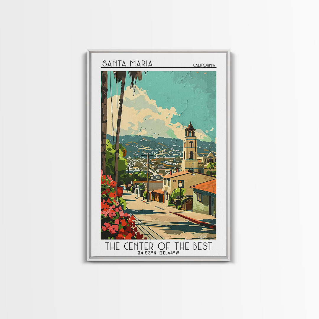 Santa Maria California Travel Poster, Canvas Print, Travel Wall Art, City Wall Art, Travel Posters, Watercolor Cityscape, Poster Art