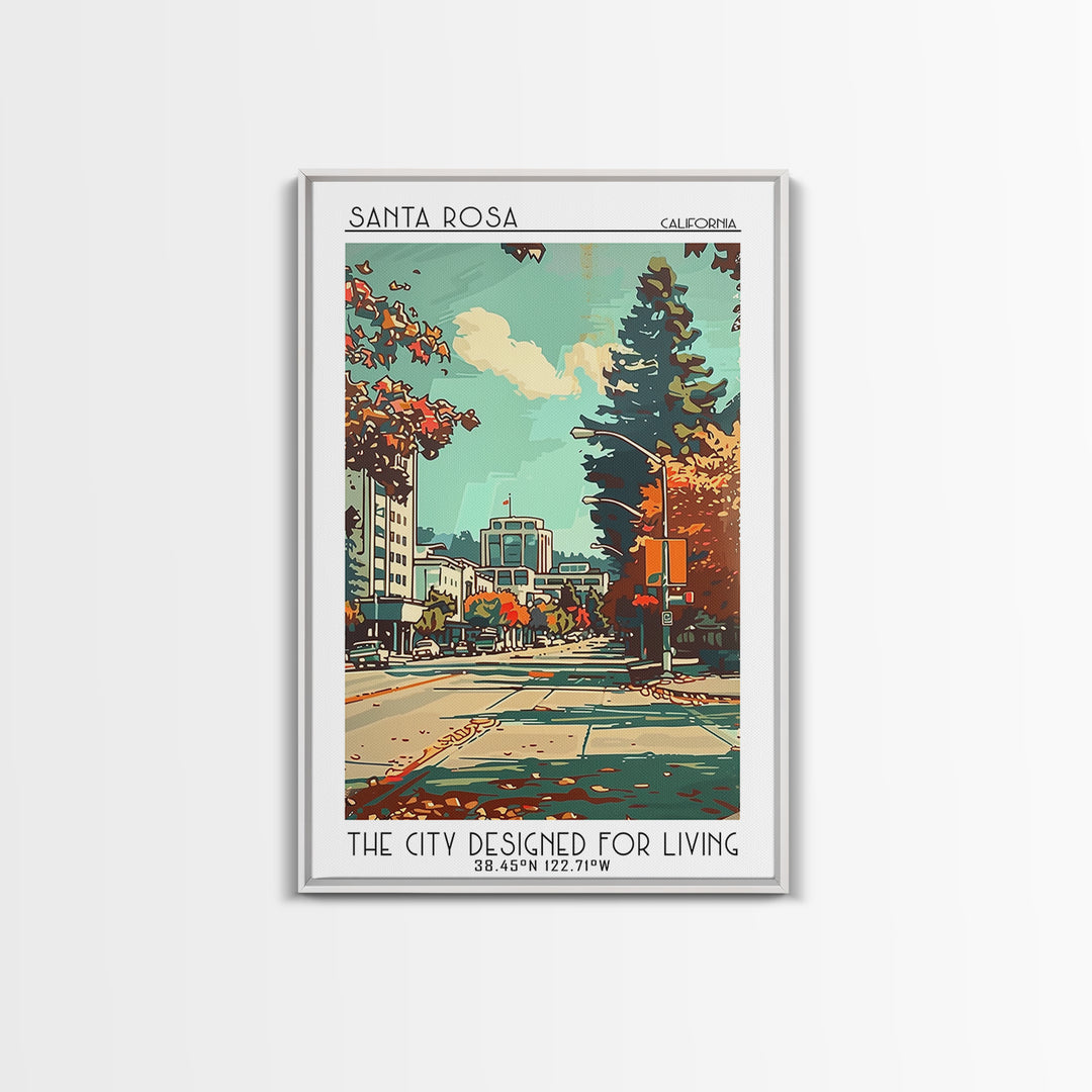 Santa Rosa California Travel Poster, Framed Canvas Print, Travel Prints, Landscape Art, Home Decor, Travel Wall Art, Wanderlust Gift