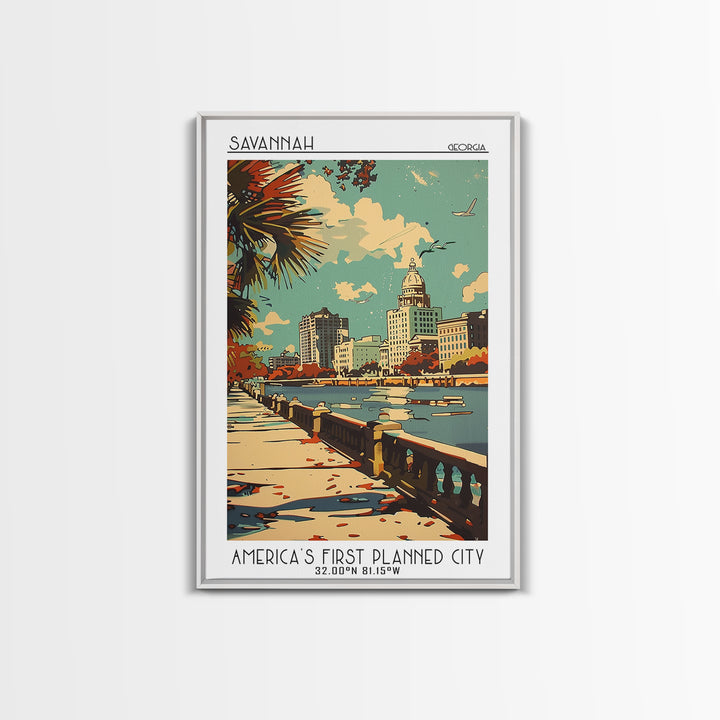 Savannah Travel Poster, Framed Canvas Print, City Travel Poster, Vintage City Poster, Vintage Poster, Travel Wall Art, City Wall Art