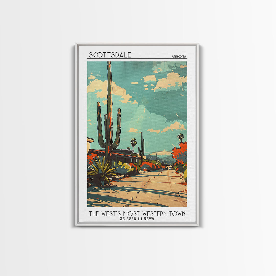 Scottsdale Arizona Travel Poster, Canvas Print, City Travel Poster, Travel Wall Decor, Retro Travel Print, Art Print, Retro Wall Art