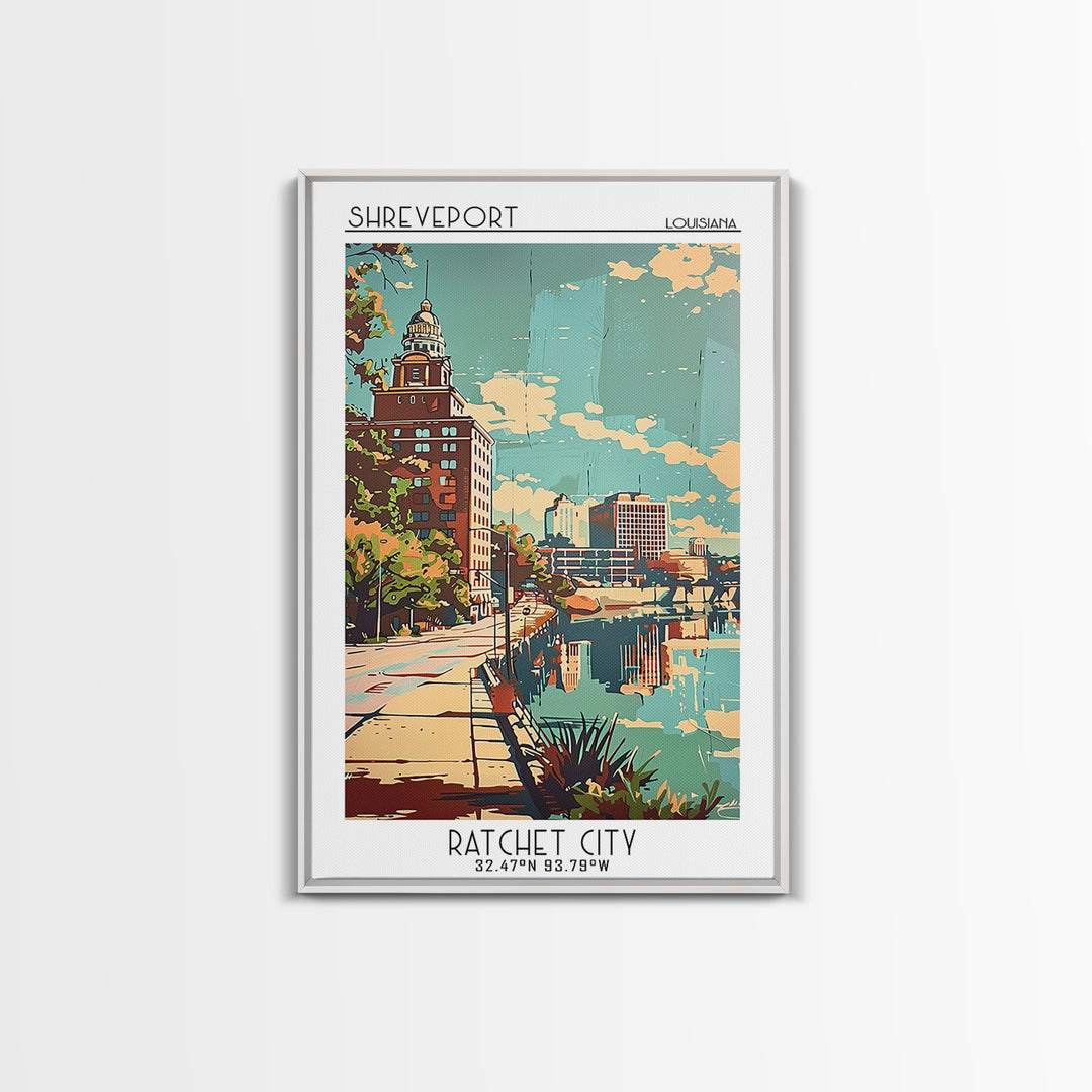 Shreveport Travel Poster, Framed Canvas Print, City Travel Poster, Vintage City Poster, Vintage Poster, Vintage Travel, Travel Print