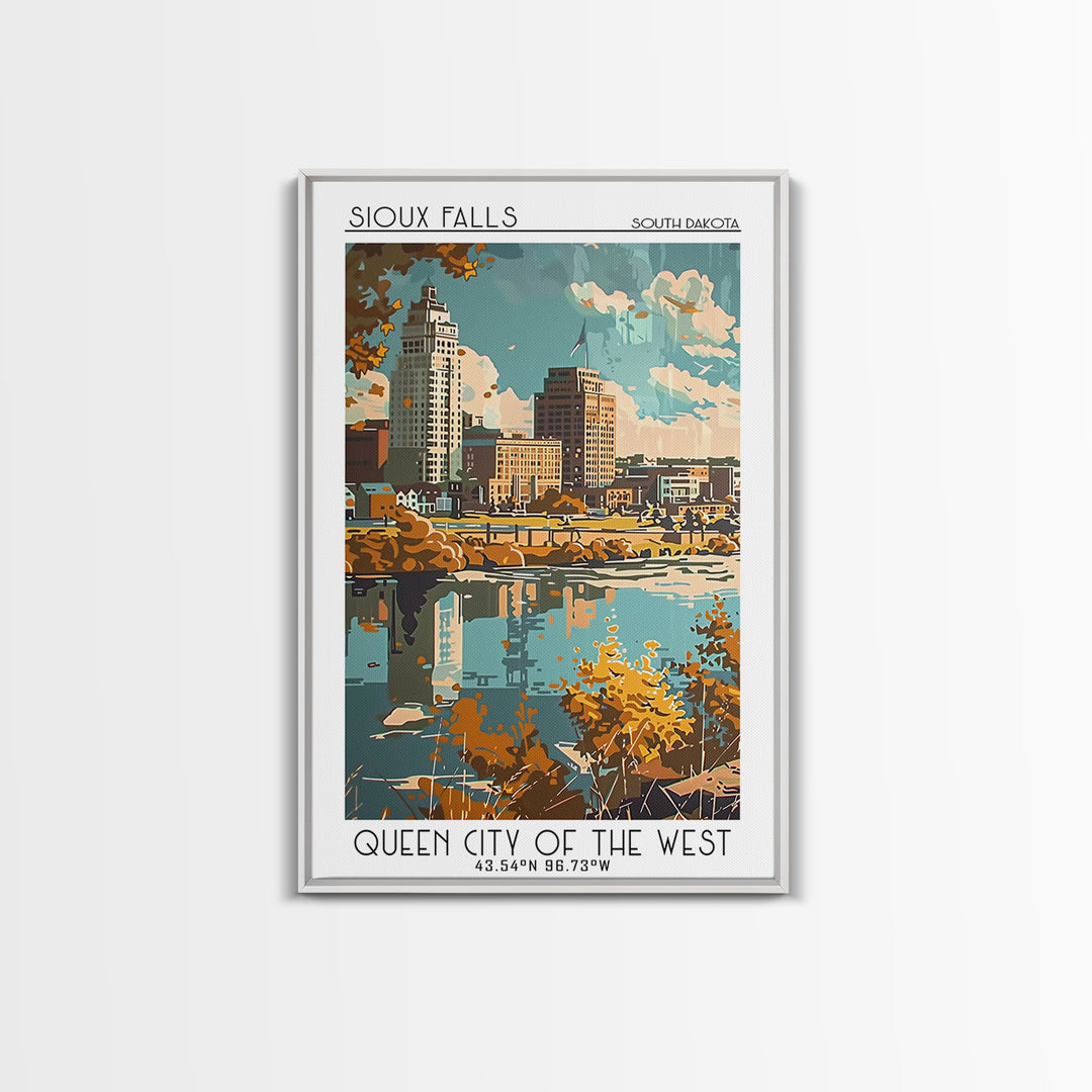 Sioux Falls Travel Poster, Framed Canvas Print, City Art Print, Travel Wall Art, Vintage City Poster, City Travel Poster, Poster Art